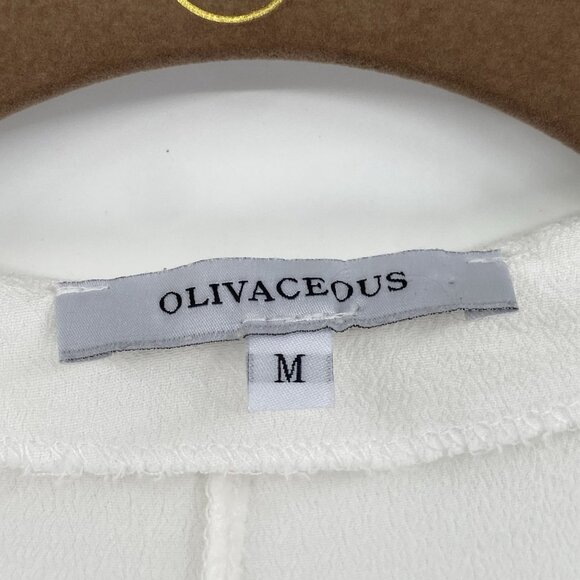 OLIVACEOUS Women's M White V-Neck Short Sleeve Button Up Top Rayon - Picture 3 of 9